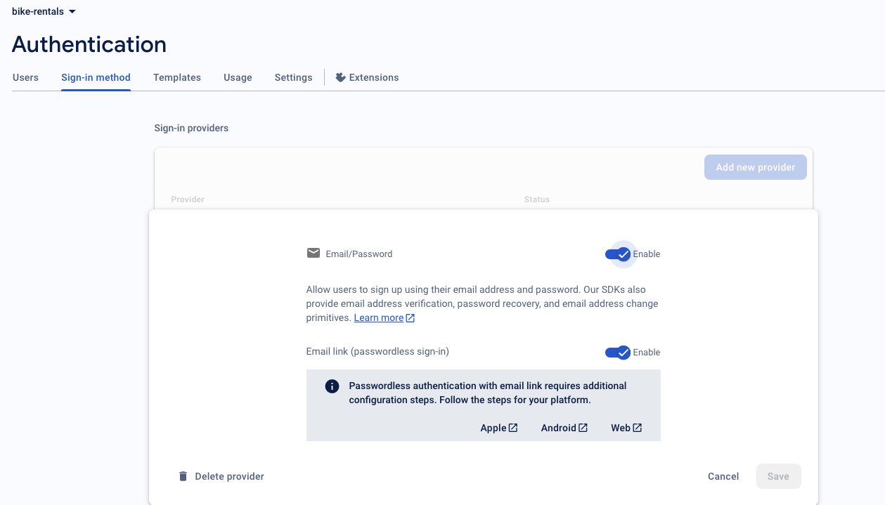 Firebase email link sign-in method