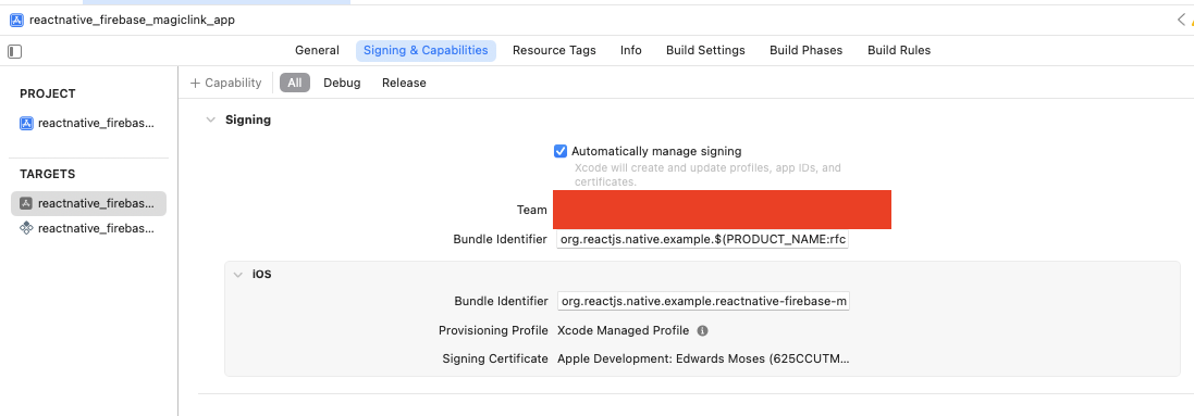 Firebase project app values