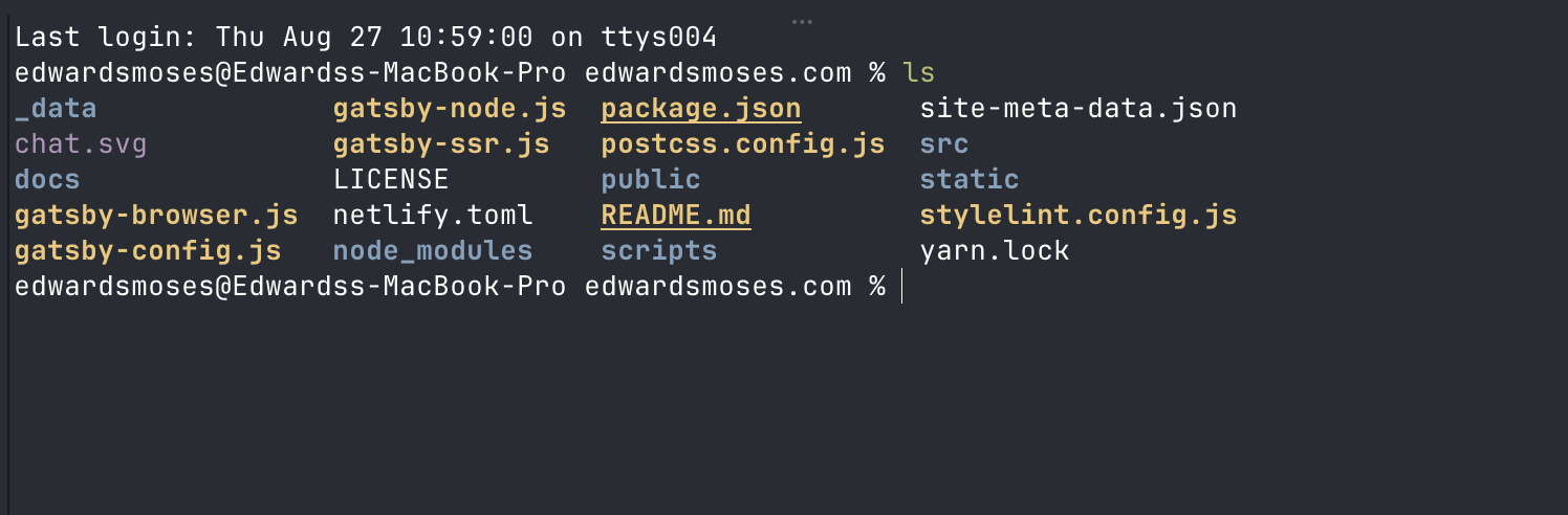 A project directory displayed with eza in Ghostty