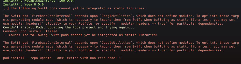 React Native Firebase CocoaPods error
