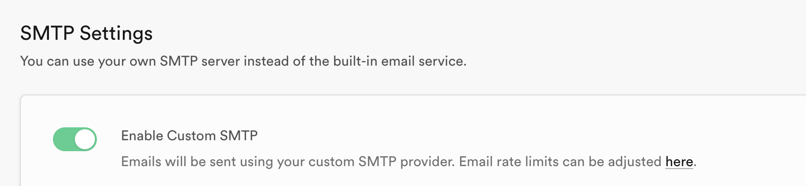 Supabase custom SMTP toggle