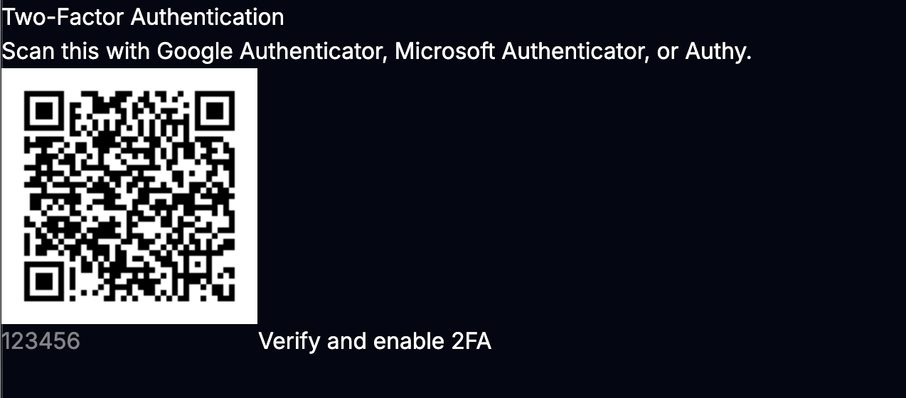 Two-factor authentication setup progress